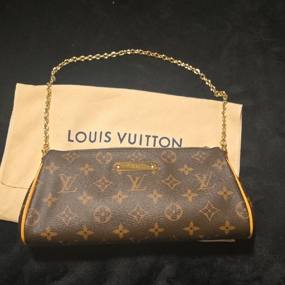 Louis Vuitton Brown Monogram Clutch with Gold Chain